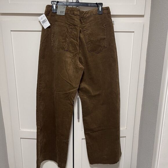 Kut From The Kloth Meg High Rise Wide Leg Raw Hem Pant Brunette Sz 14 NWT - Picture 5 of 6